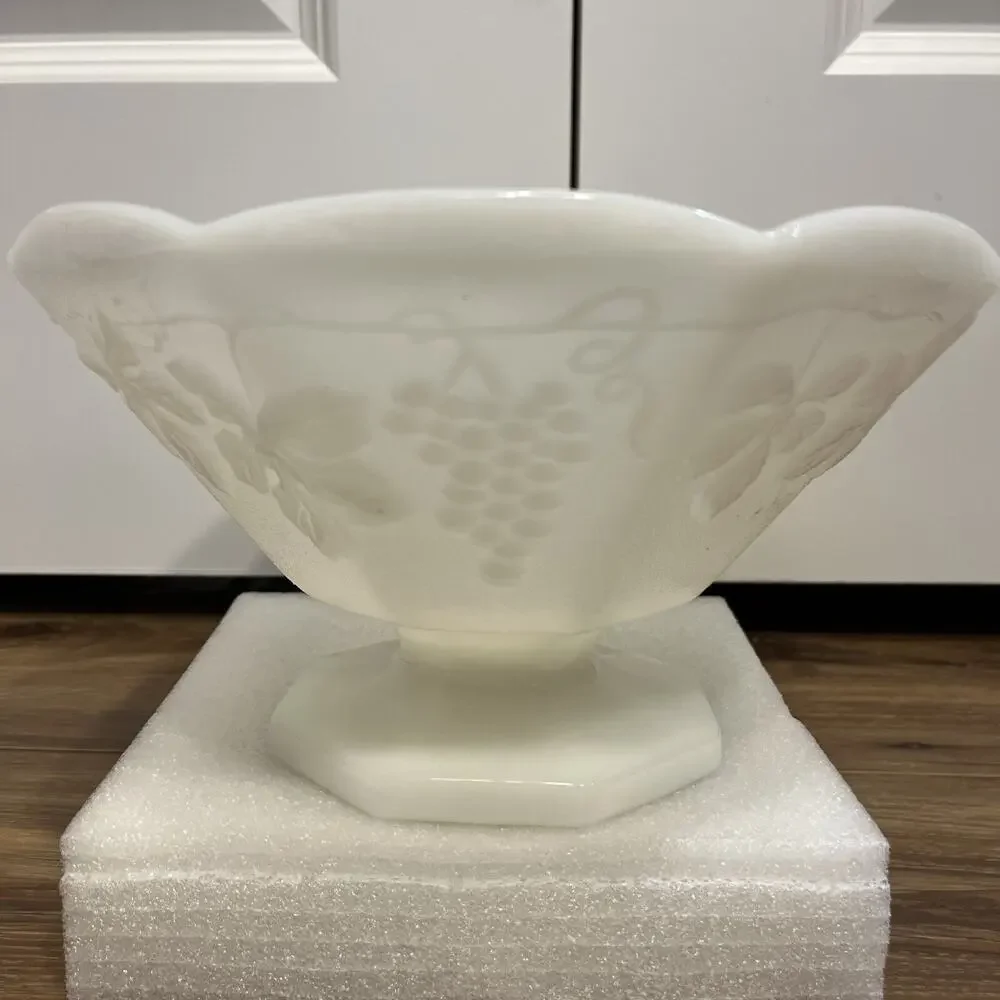Vintage Anchor Hocking Milk Glass Large Footed Serving Bowl mid century  1950s